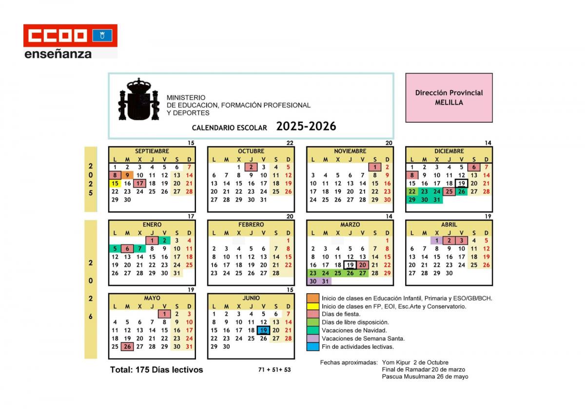 CALENDARIO ESCOLAR PROVISIONAL 2025-2026